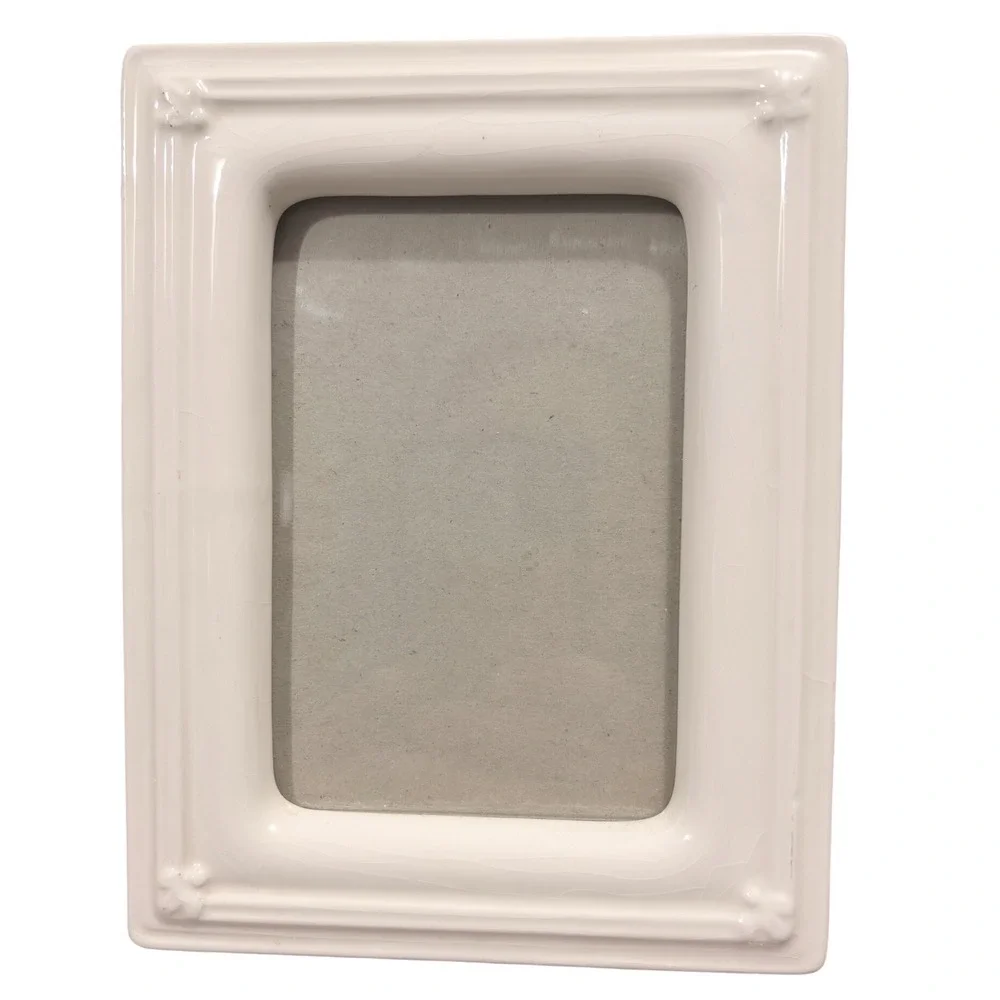 Vintage Ceramic Picture Frame 3.5x5 Shabby Chic Cream Crazing Minimalist